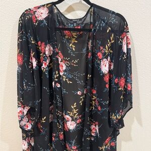 TORRID black floral kimono cardigan